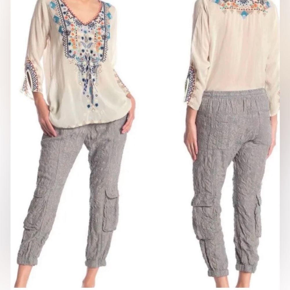 JOHNNY Breccia Jogger Pant Earthy geometric Embroidered Side Pockets Size S